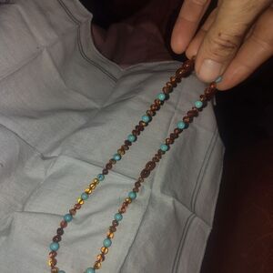 Vintage 3-in-1 Convertible Turquoise & Cognac Amber Necklace Bracelet Set